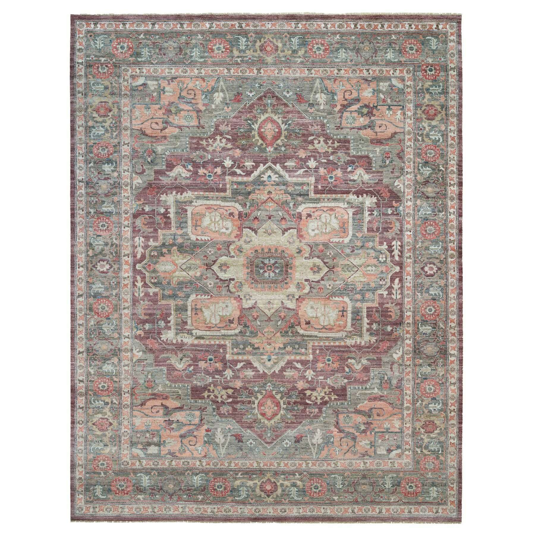 Wine Red, Heriz Thick and Plush Revival, Vegetable Dyes, Pure Wool, Oversized Hand Knotted Oriental Rug Wine Red, Heriz Thick and Plush Revival, Vegetable Dyes, Pure Wool, Oversized Hand Knotted Oriental Rug